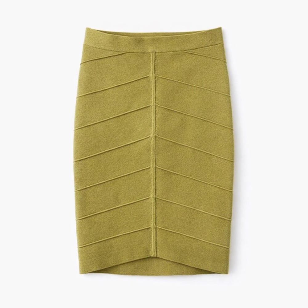 Bebe Bandage Skirt XS Olive Green Bodycon High Waist Mini Skirt